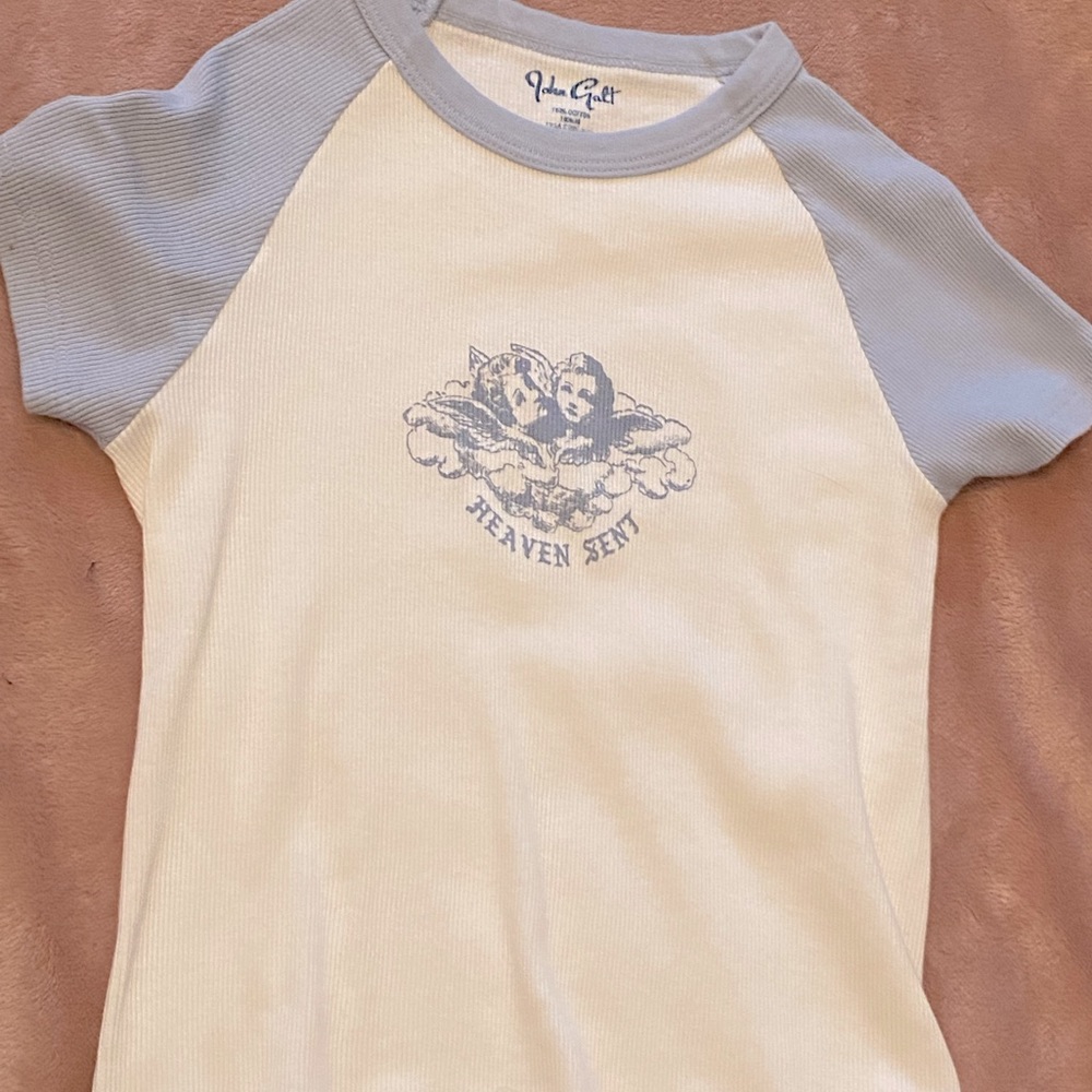 Brandy Melville Heaven Sent Graphic Tee White Baby Blue